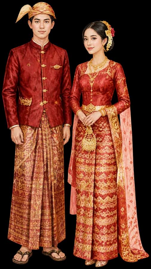 Traditional outfits in crimson